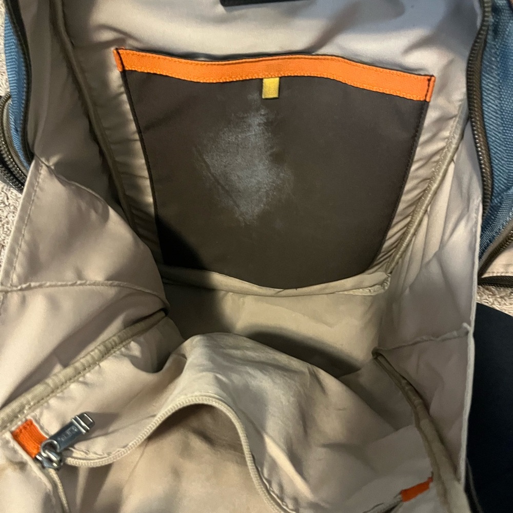 Tumi Blue and Brown Ballistic Nylon Backpack with Leather Accents - Picture 10 of 14